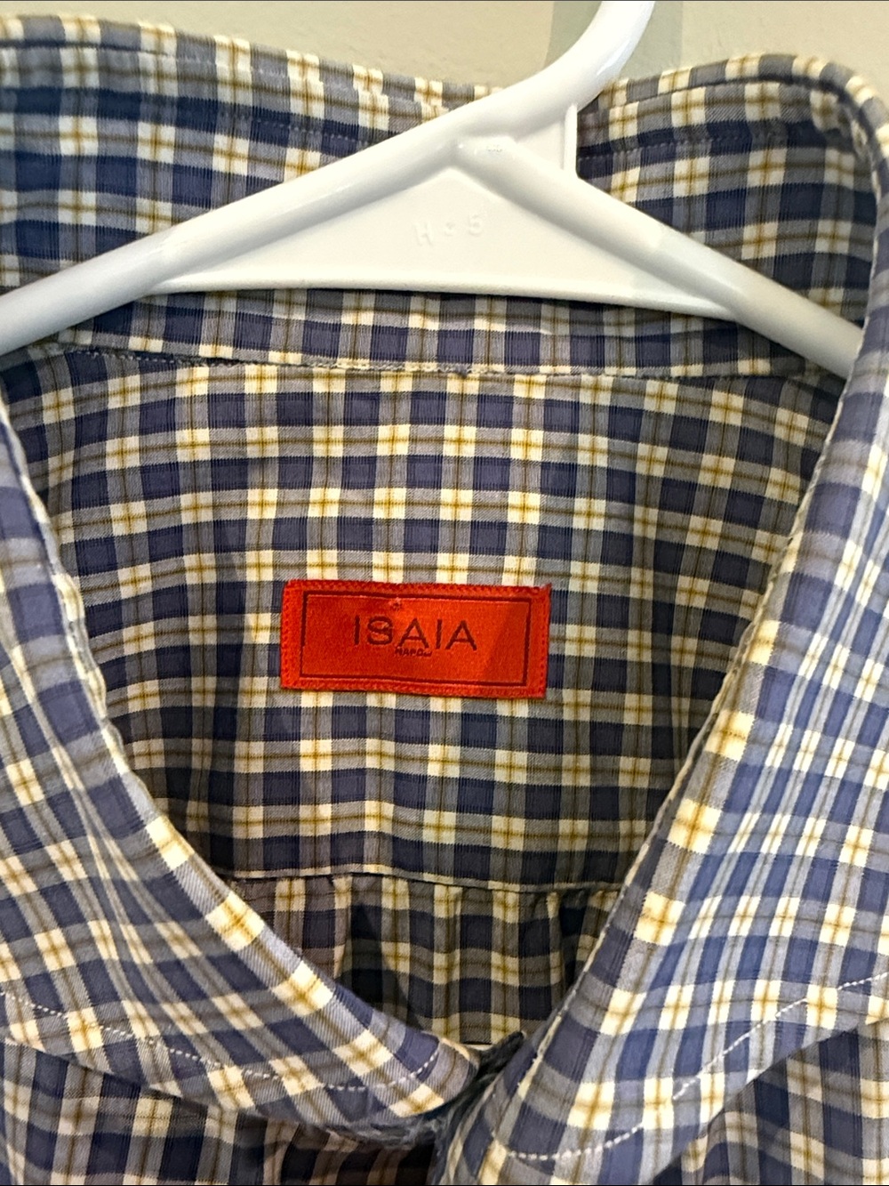 Isaia Blue and White Checked Dress Shirt